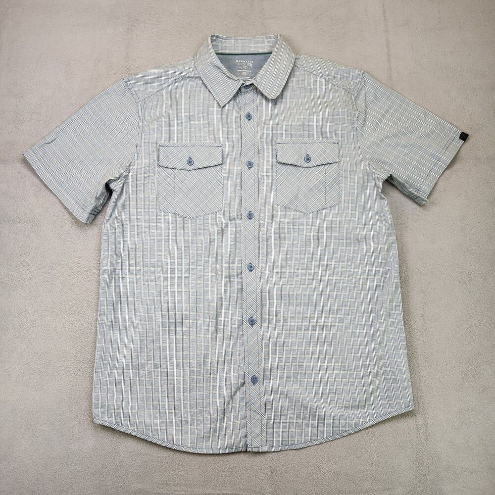 Mountain Hardwear Button Up Shirt Men's M Blue Plaid Short Sleeve Cotton Pockets